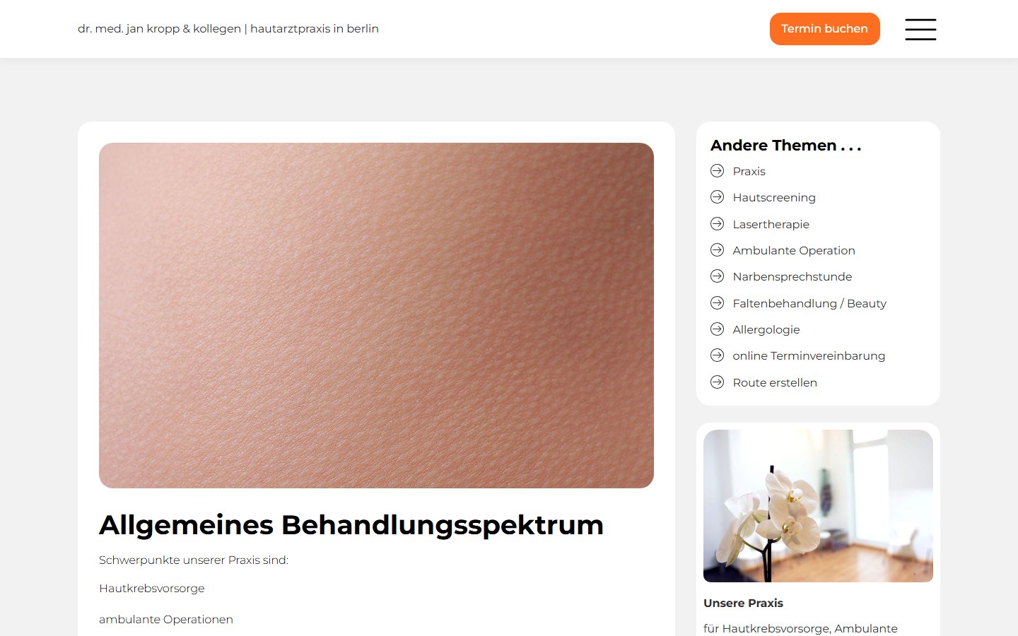 Website von Dr. med. Jan Kropp – Desktopansicht: Allgemeines Behandlungsspektrum