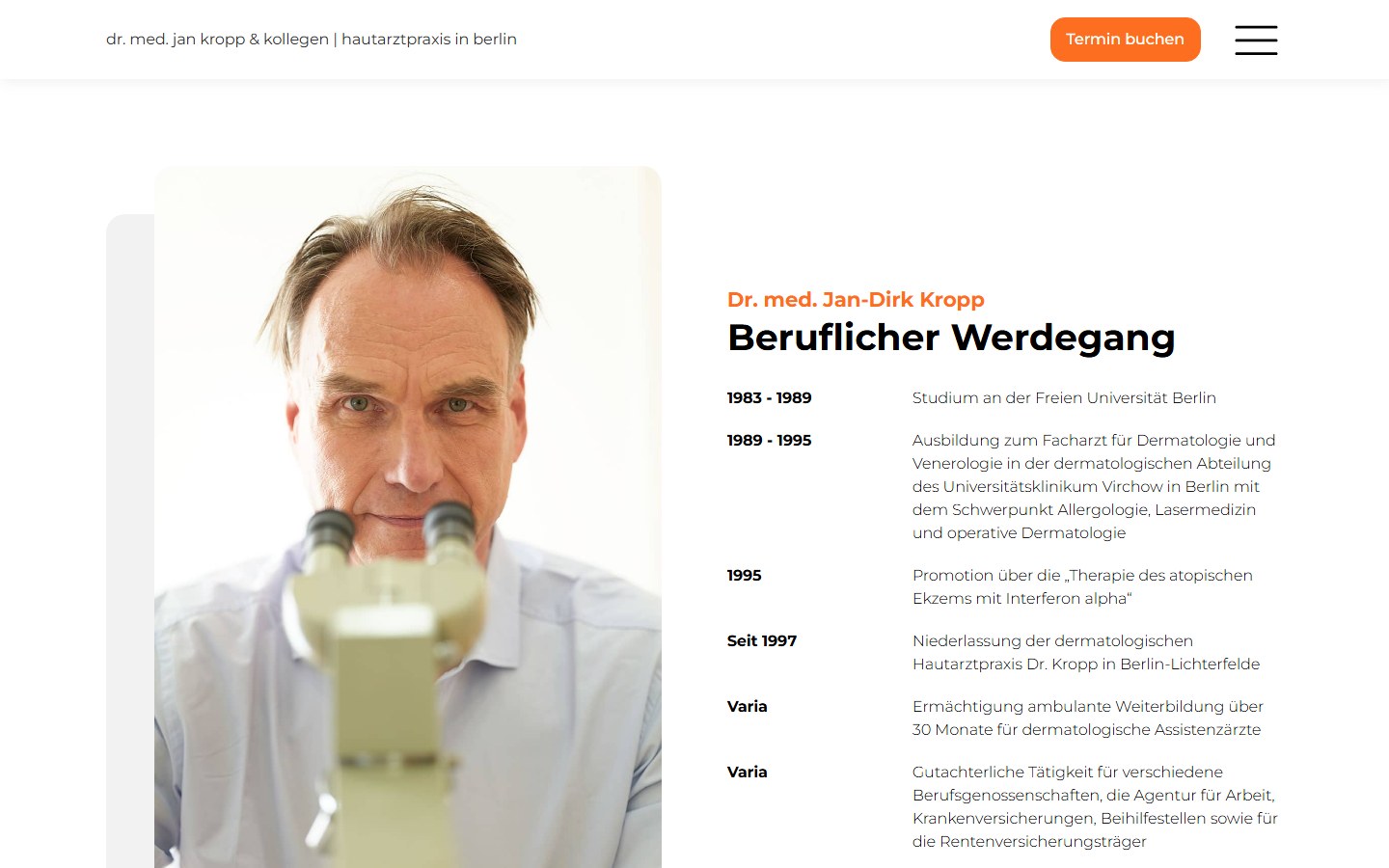 Website von Dr. med. Jan Kropp – Desktopansicht: Dr. med. Jan-Dirk Kropp