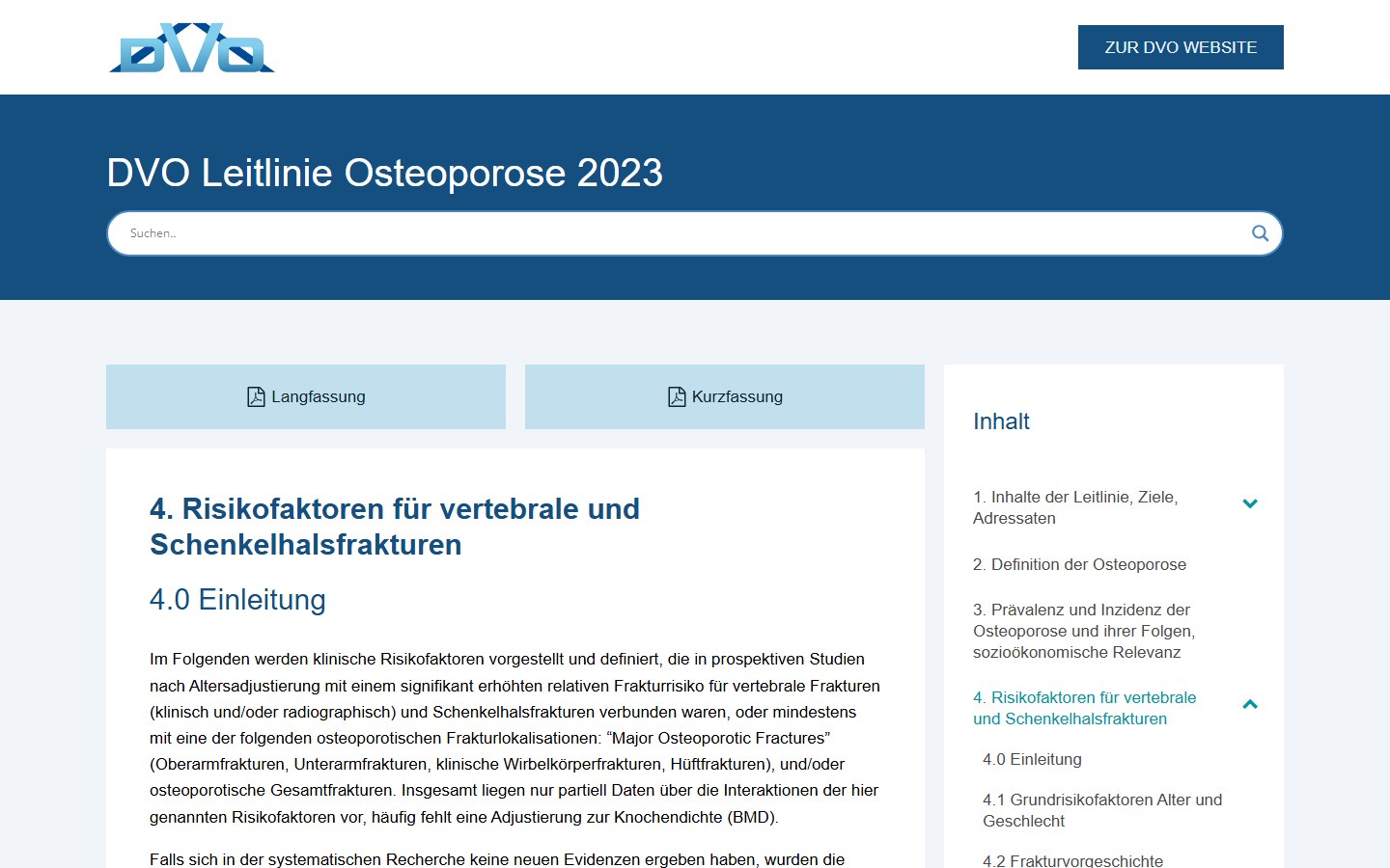 Website von DVO e.V. – Desktopansicht: 4. Risikofaktoren für vertebrale und Schenkelhalsfrakturen