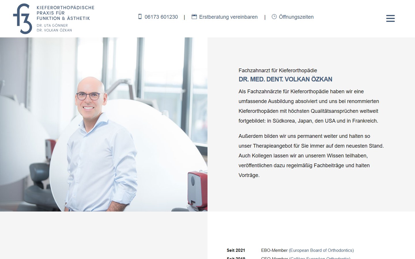 Website von F3 Orthodontics – Desktopansicht: Volkan Goenner Oezkan