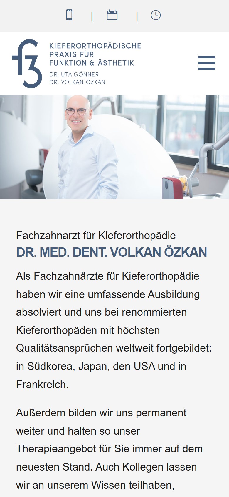 Website von F3 Orthodontics – Handyansicht: Volkan Goenner Oezkan
