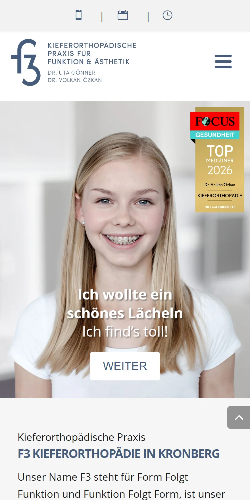Website von F3 Orthodontics – Handyansicht