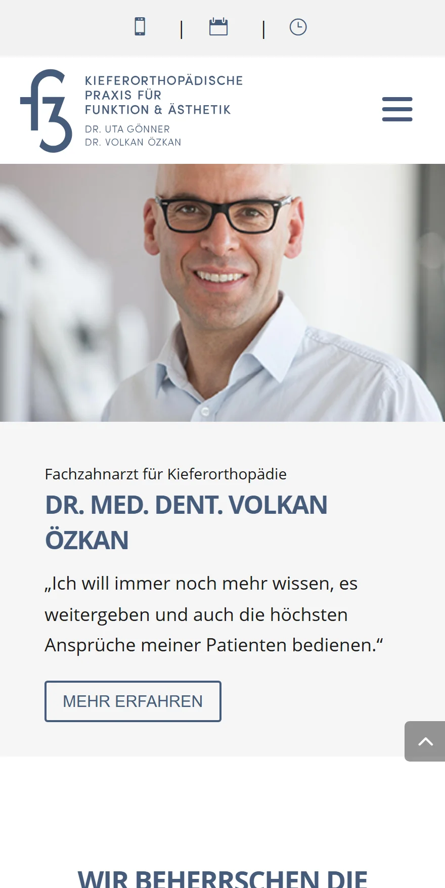 Website von F3 Orthodontics – Handyansicht: DR. MED. DENT. VOLKAN ÖZKAN