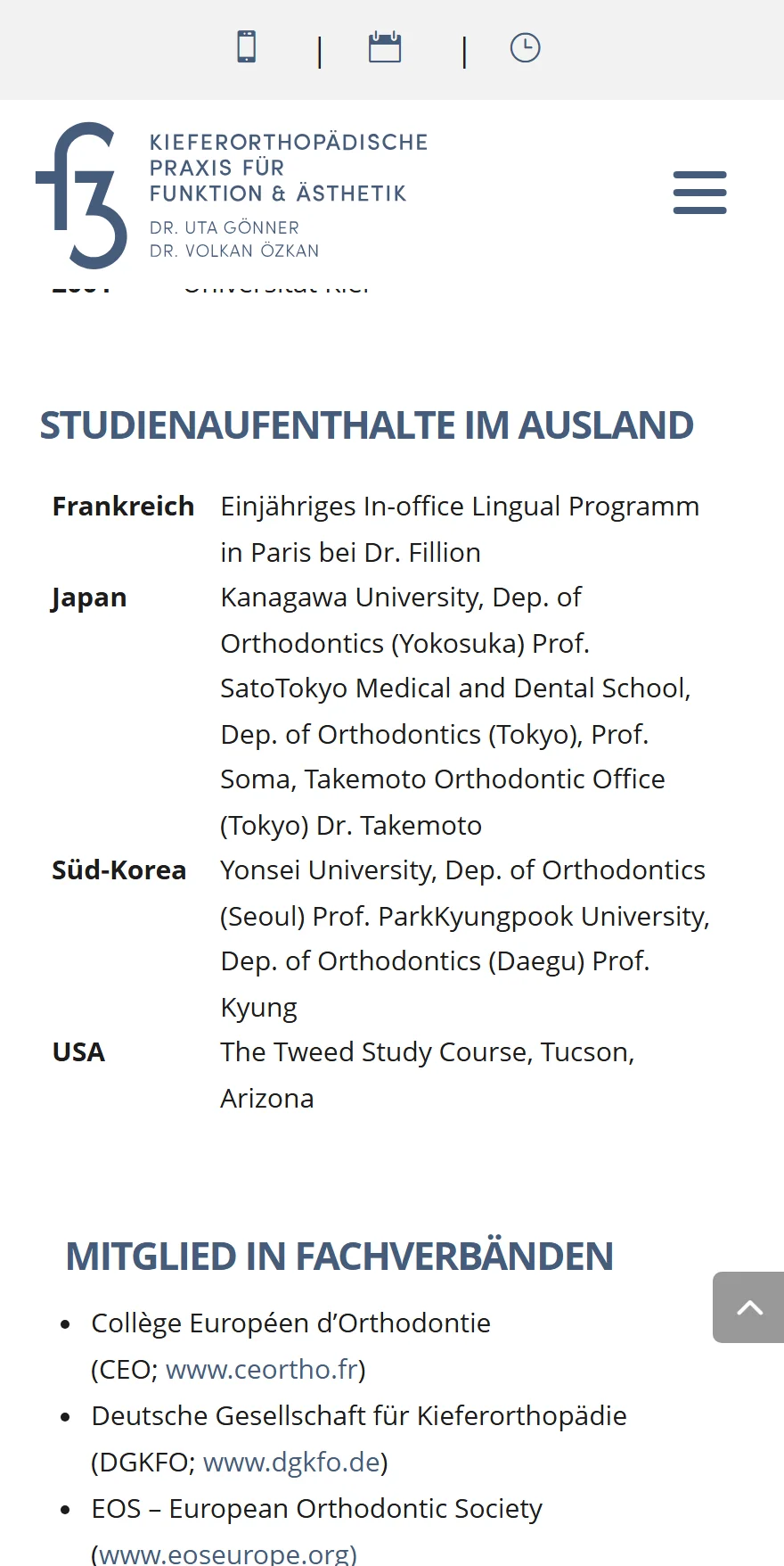 Website von F3 Orthodontics – Handyansicht: STUDIENAUFENTHALTE IM AUSLAND