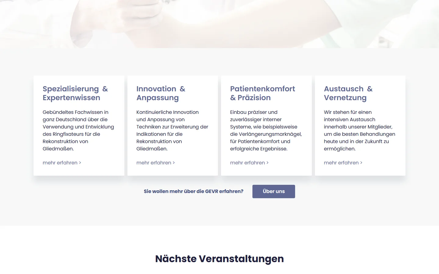 Website von GEVR e.V. – Desktopansicht: Spezialisierung & Expertenwissen