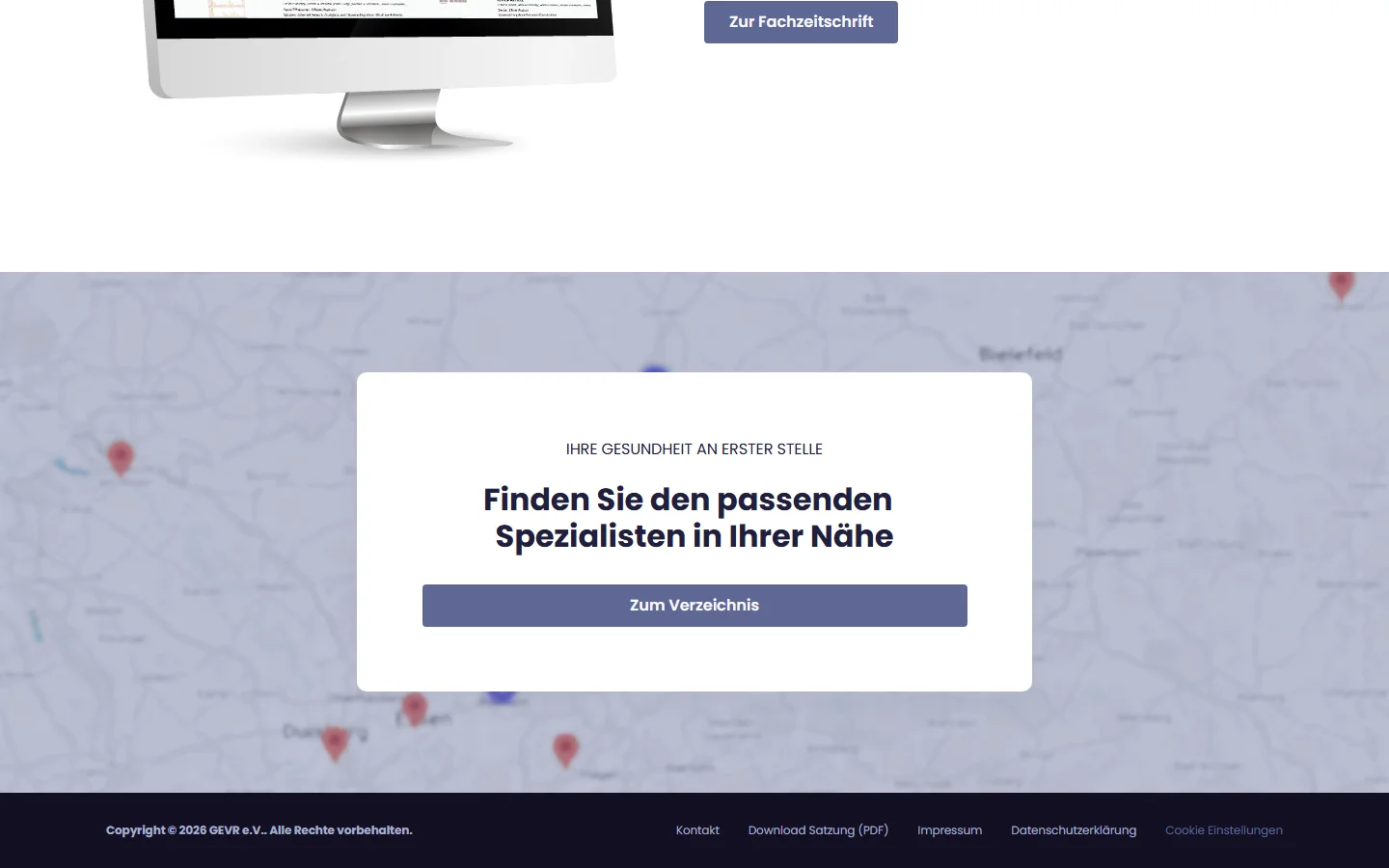 Website von GEVR e.V. – Desktopansicht: Finden Sie den passenden Spezialisten in Ihrer Nähe