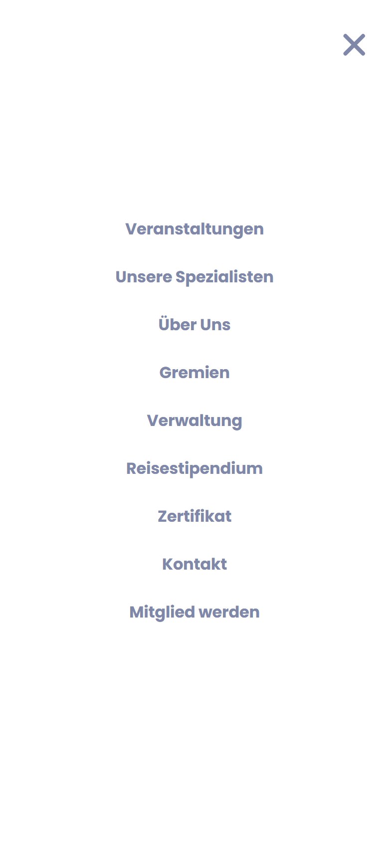 Website von GEVR e.V. in der Handyansicht mit geöffnetem Menü