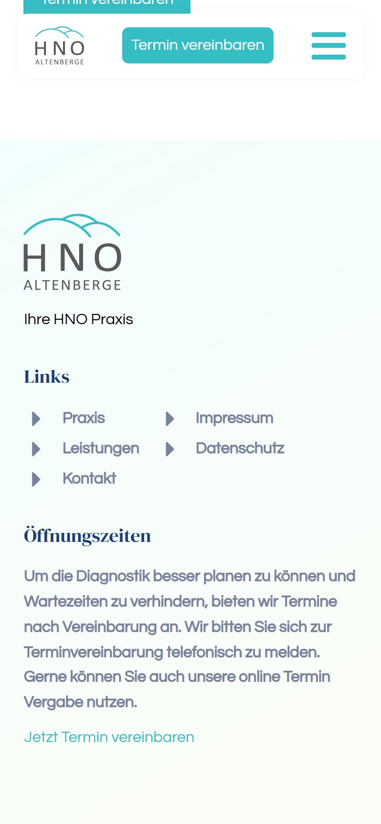 Website von HNO Altenberge – Handyansicht: Kontakt