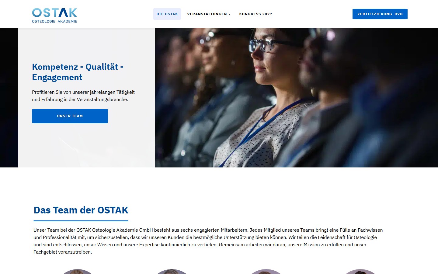 Website von OSTAK Osteologie Akademie GmbH – Desktopansicht: Über uns