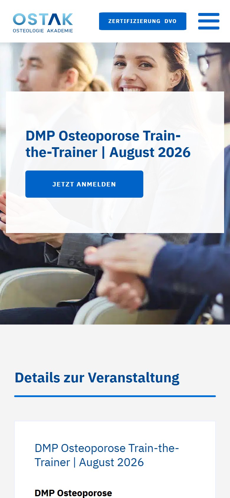 Website von OSTAK Osteologie Akademie GmbH – Handyansicht: DMP Osteoporose Train-the-Trainer