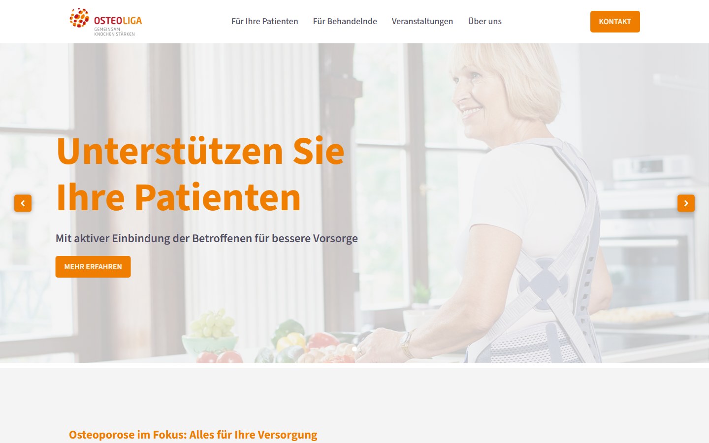 Website von Osteoliga – Desktopansicht