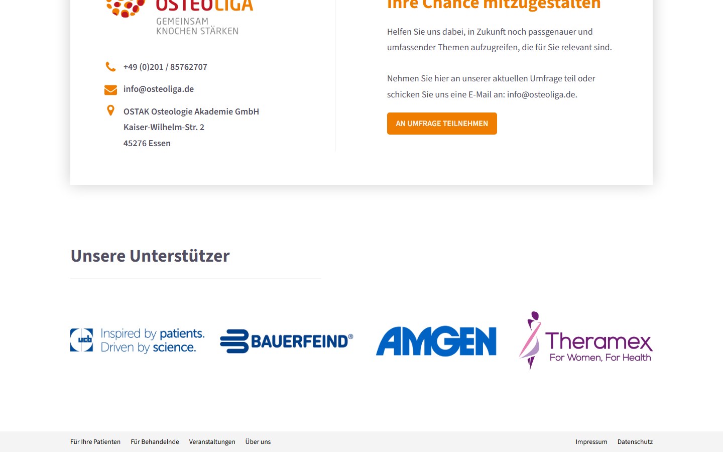Website von Osteoliga – Desktopansicht: Osteoporose-Events und Webinare