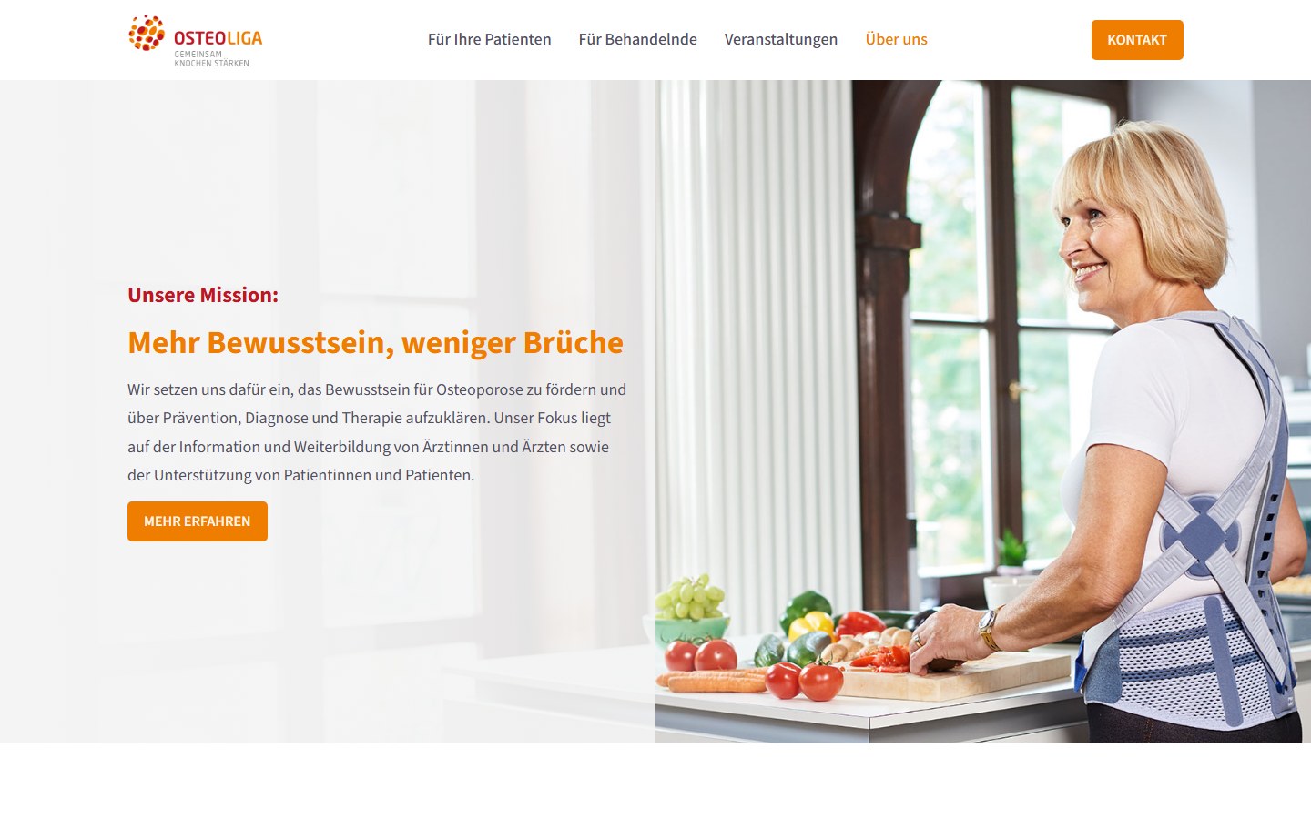 Website von Osteoliga – Desktopansicht