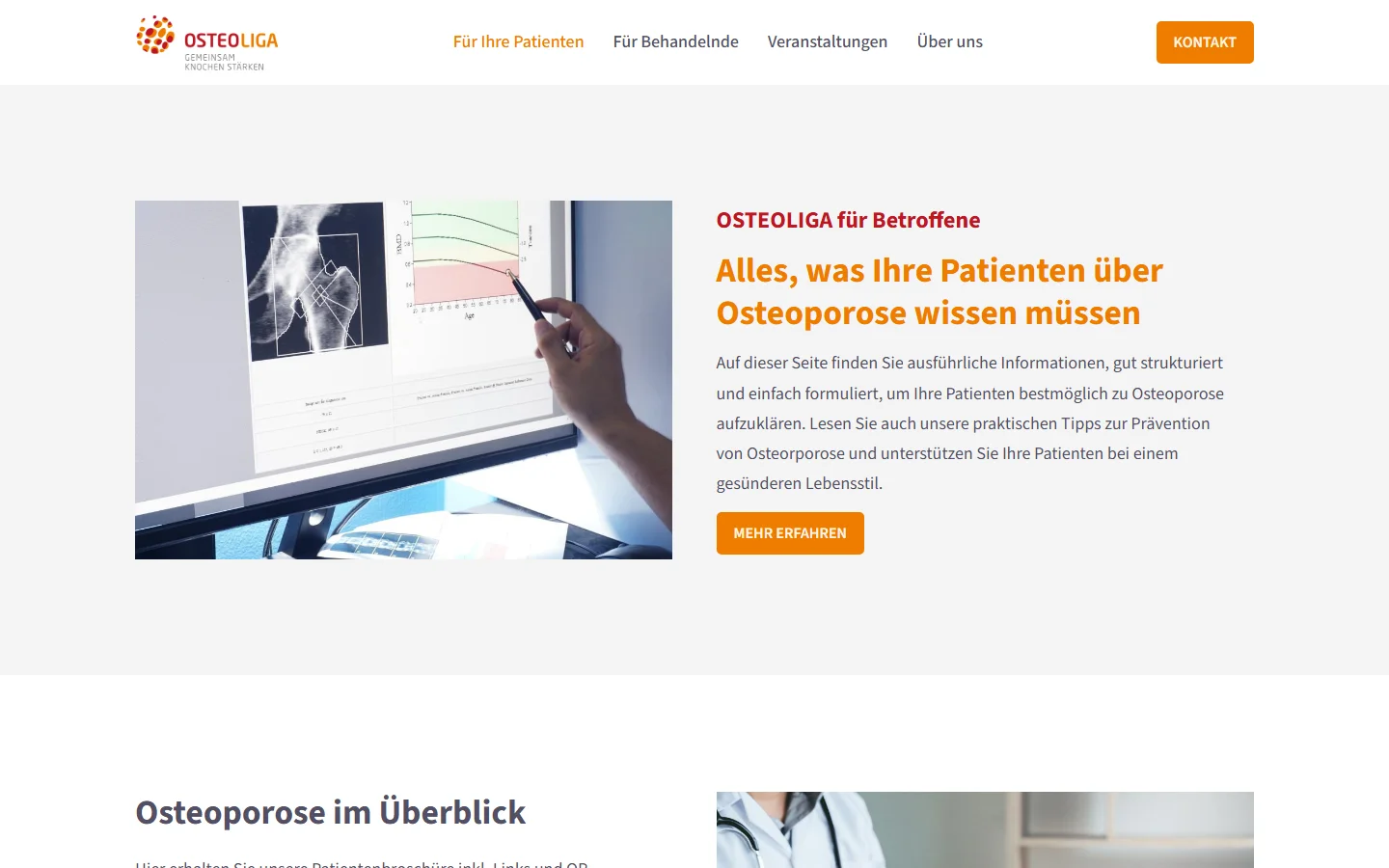 Website von Osteoliga – Desktopansicht: OSTEOLIGA für Betroffene