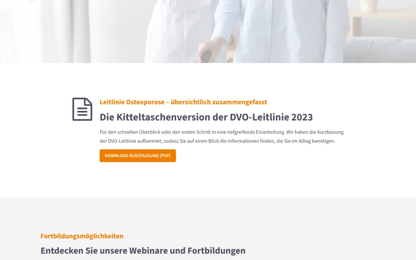 Website von Osteoliga – Desktopansicht: Leitlinie Osteoporose – übersichtlich zusammengefasst