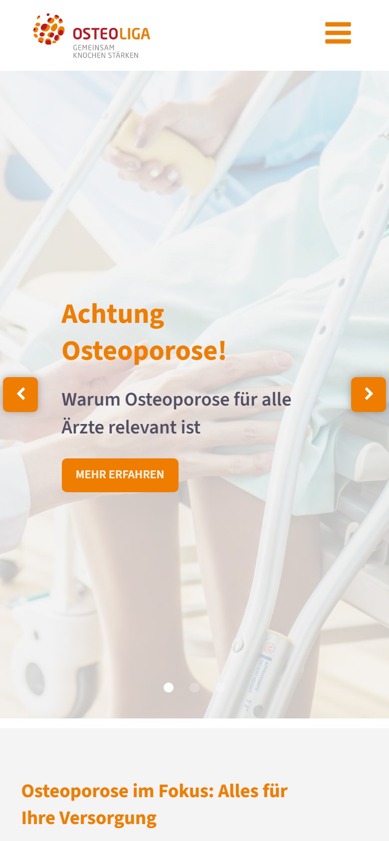 Website von Osteoliga – Handyansicht