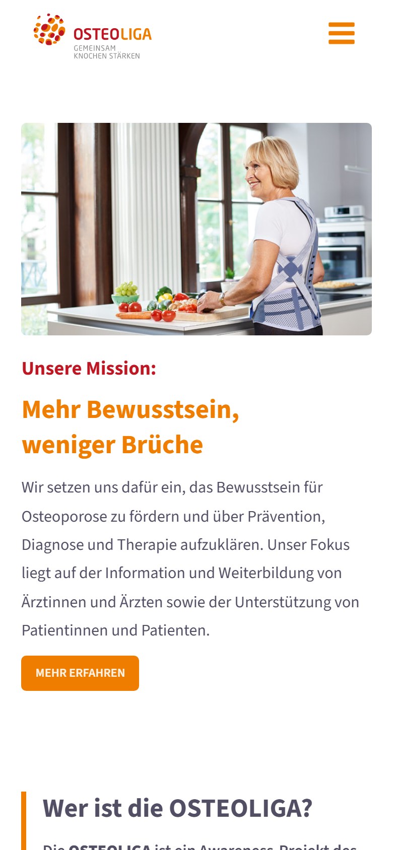 Website von Osteoliga – Handyansicht