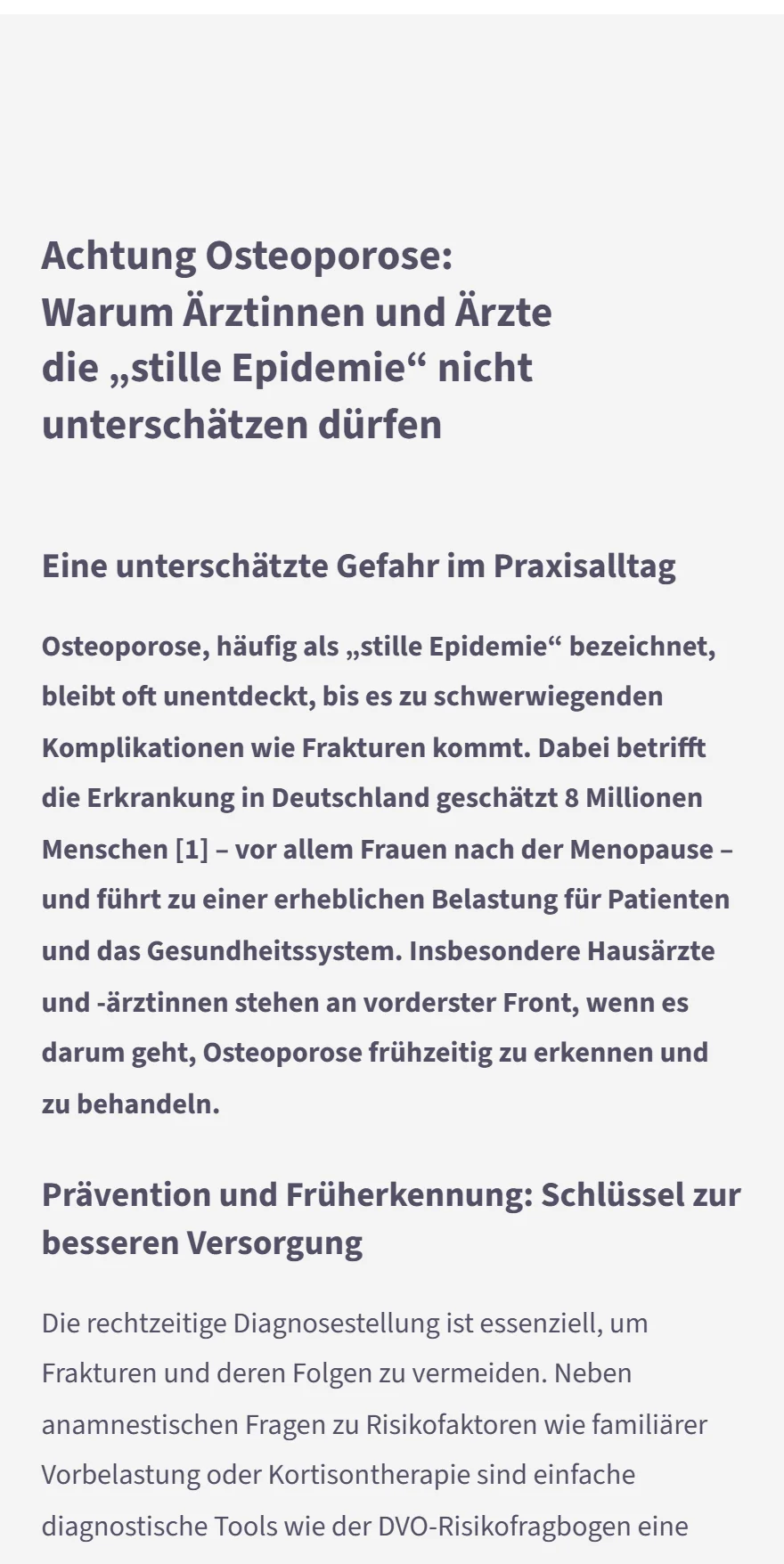 Website von Osteoliga – Handyansicht: Achtung Osteoporose: Warum Ärztinnen und Ärzte die „stille Epidemie“ n